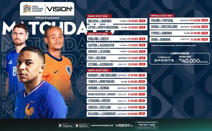 Jadwal juga Link Nonton Matchday 3 UEFA Nations League di tempat tempat Vision+
