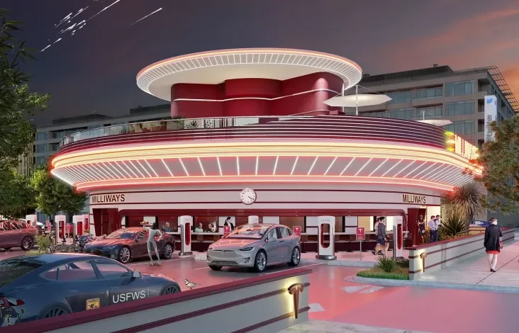 Tesla Bikin Resto dengan Bioskop Layar Tancap dan juga juga SPKLU, dapat jadi Nonton Sambil Ngecas Mobil