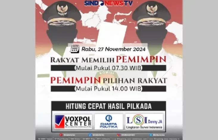 Saksikan Rakyat Memilih Pemimpin lalu Pemimpin Pilihan Rakyat pada area SINDONEWS TV juga SINDOnews.com, Rabu 27 November 2024 Mulai Jam 07.30 Waktu Indonesia Barat