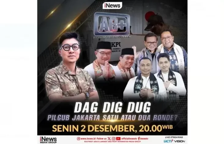 Saksikan Waktu petang Ini adalah adalah di AB+ DAG DIG DUG PILGUB JAKARTA SATU ATAU DUA RONDE? sama-sama Abraham Silaban, Jam 20.00 WIB, hanya sekali belaka di iNews