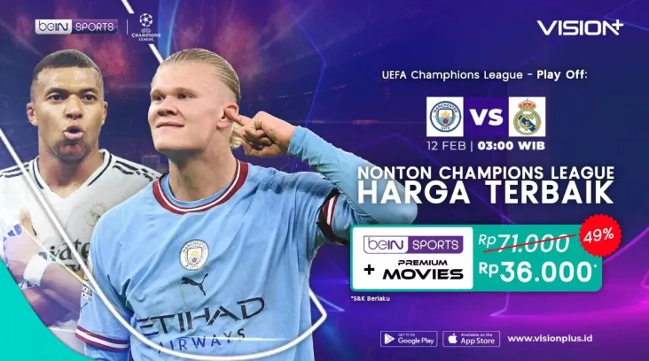 Link Live Streaming Turnamen Champions Manchester City vs Real Madrid di VISION+